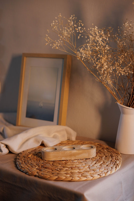 Tea light holder (3 spots) - Light Beige & White marble effect